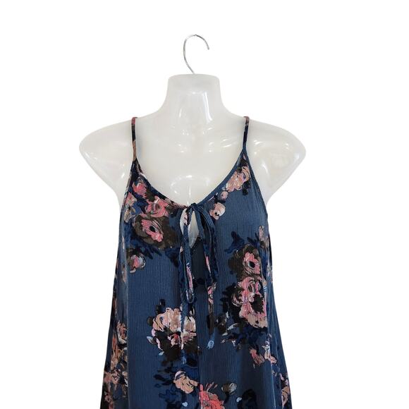 Audrey 3+1 Sleeveless Wide Leg Cropped Jumpsuit Tie Front Floral Blue Size Small - Picture 2 of 13